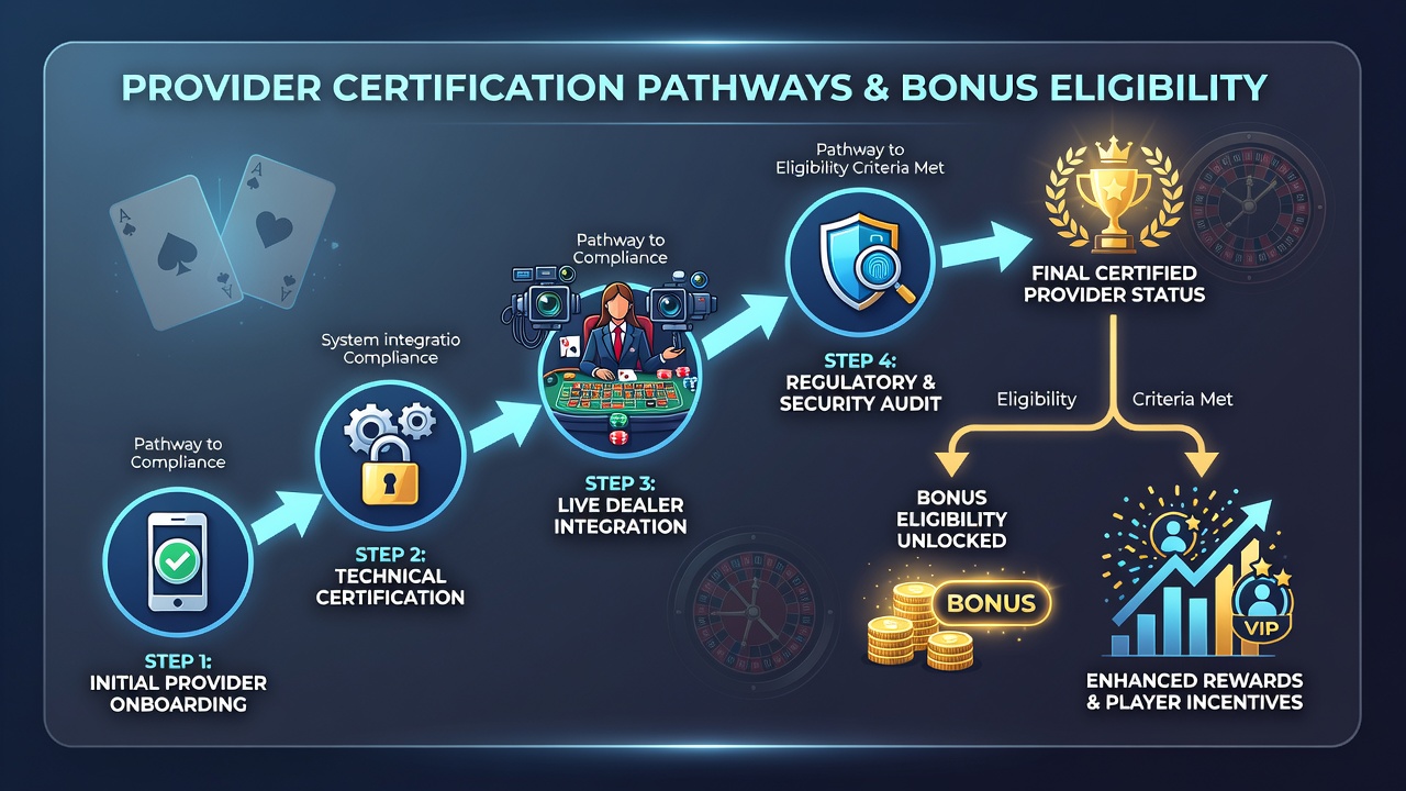 Darstellung von Zertifizierungsprozessen und Bonusintegration in Live-Casino-Apps