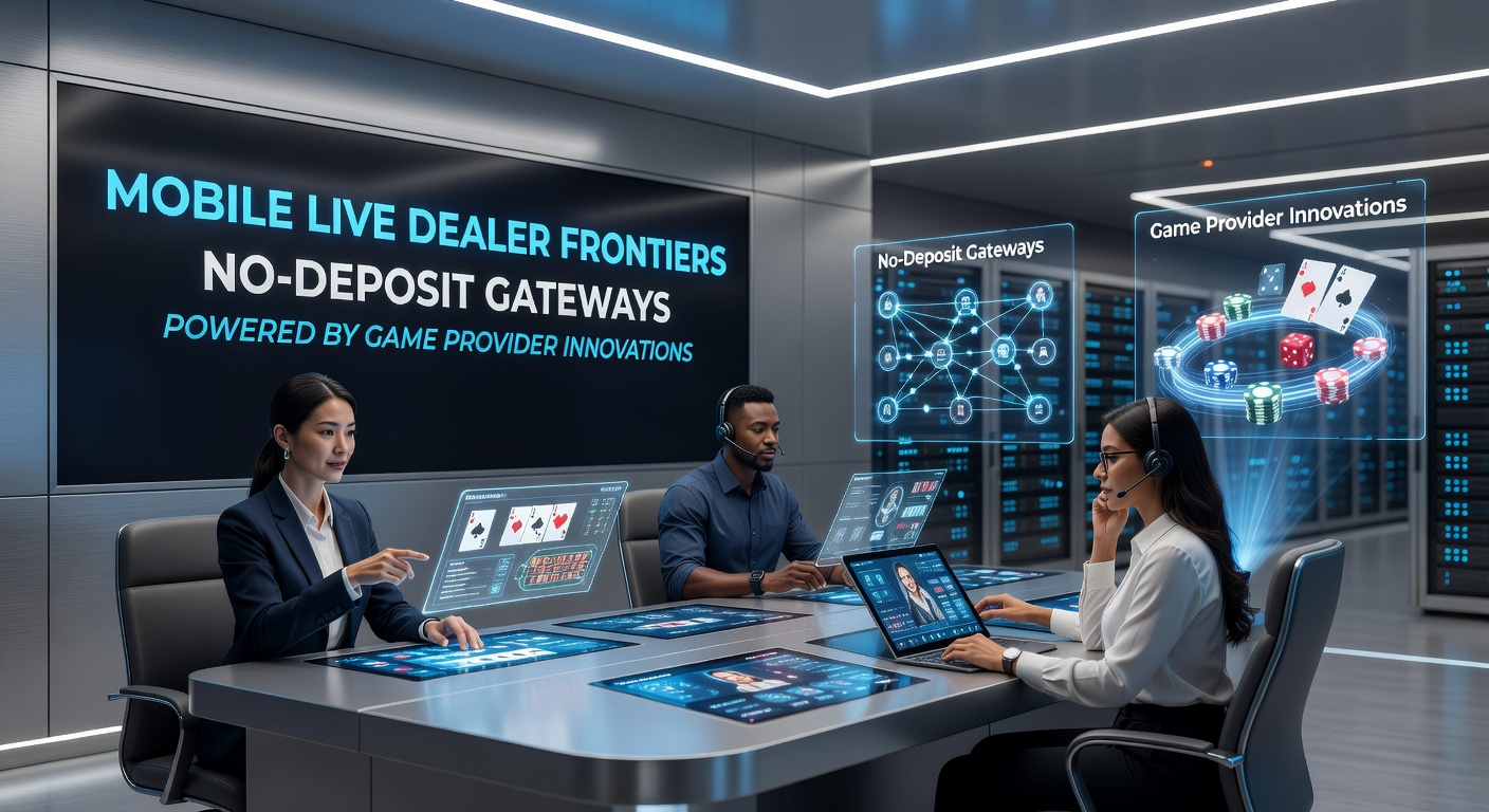 Smartphone mit Live-Dealer-Tisch und innovativen No-Deposit-Features im Vordergrund, symbolisiert mobile Casino-Revolution