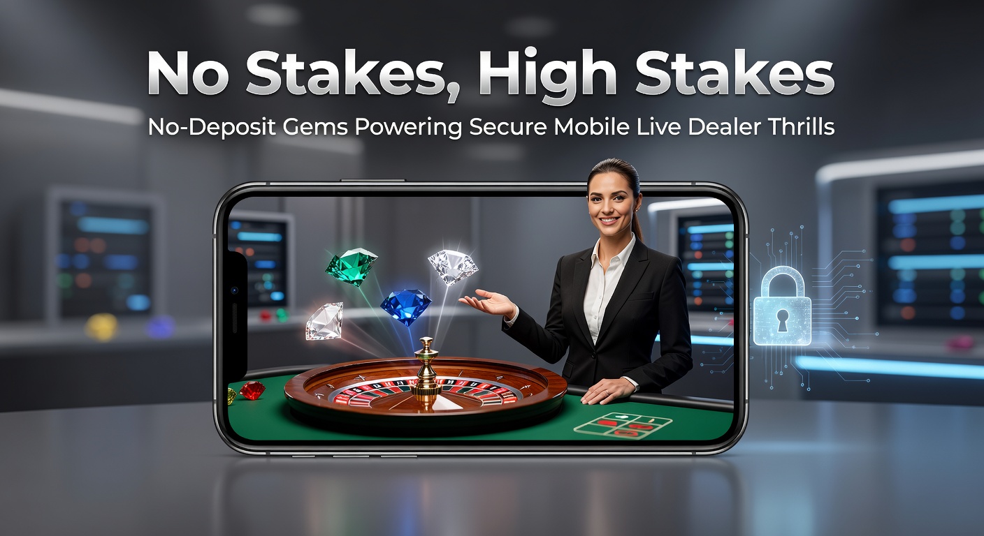 Smartphone mit Live-Dealer-Spiel und No-Deposit-Bonus-Symbolen, das sichere mobile Casino-Abenteuer symbolisiert