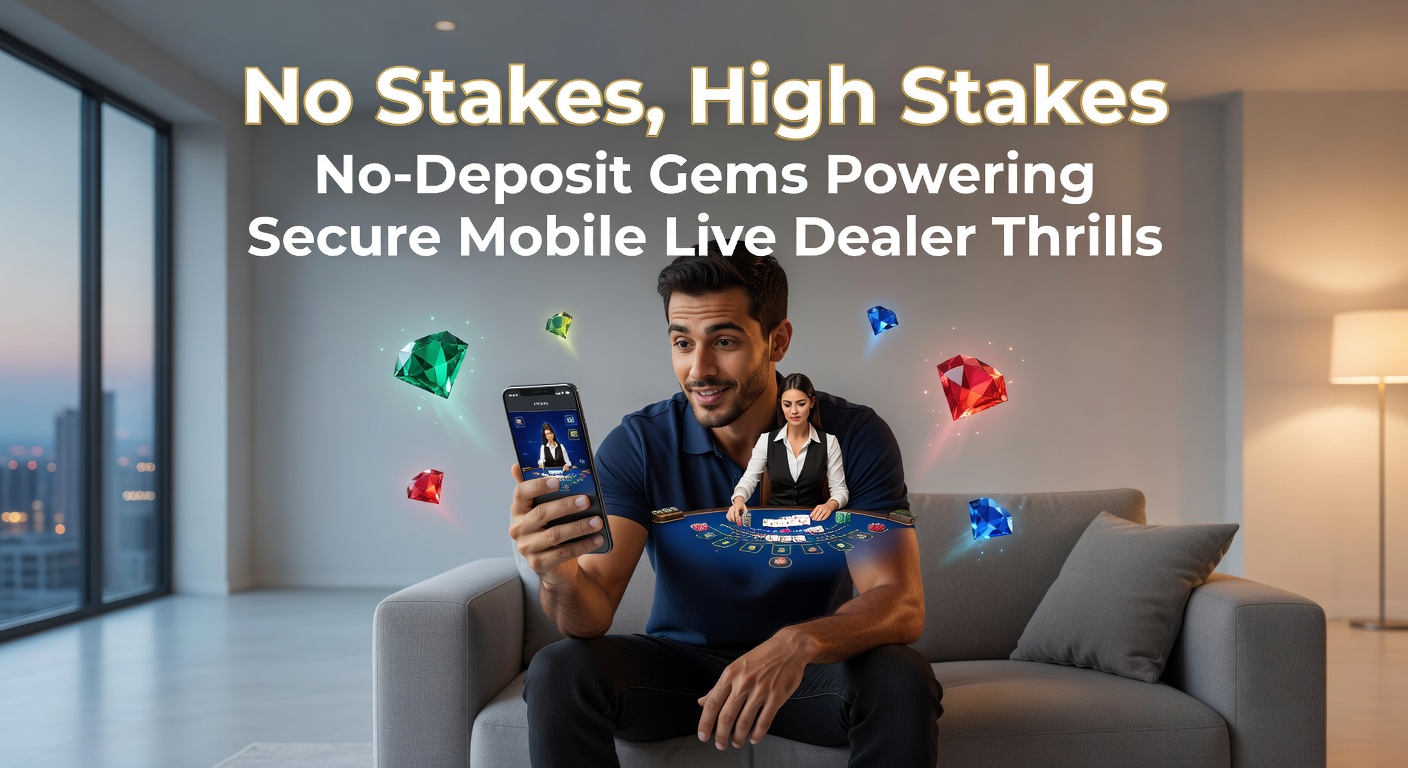 Live-Dealer-Tisch auf Mobilgerät mit No-Deposit-Bonus-Overlay und Sicherheitsikonen, das risikofreie Spannung einfängt