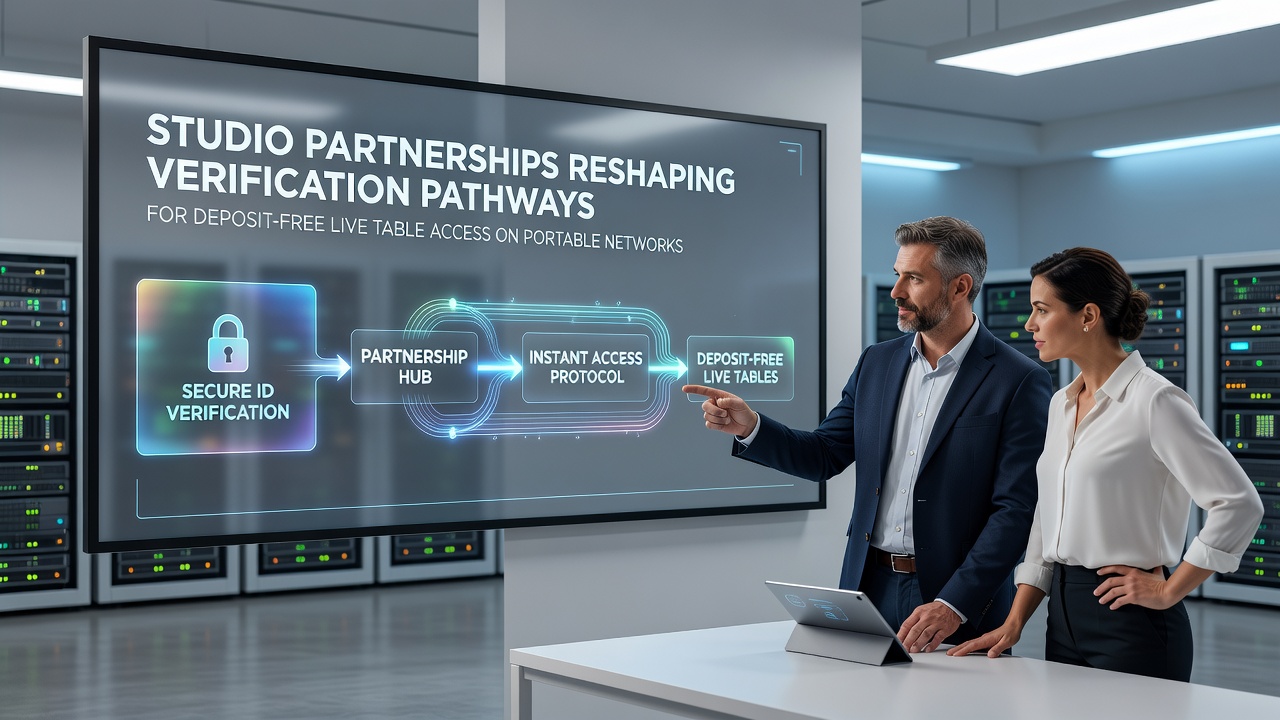Illustration von Studio-Partnerschaften und Verifizierungsprozessen in mobilen Live-Casino-Netzwerken